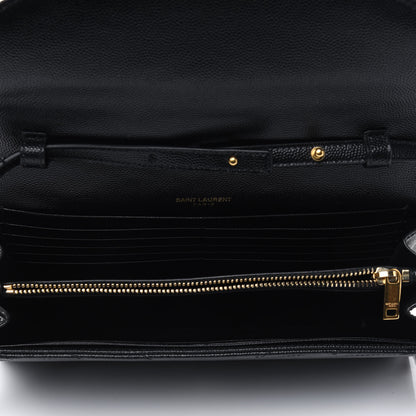 Saint Laurent Grain De Poudre Matelasse Chevron Monogram Chain Wallet Black 5 of 15