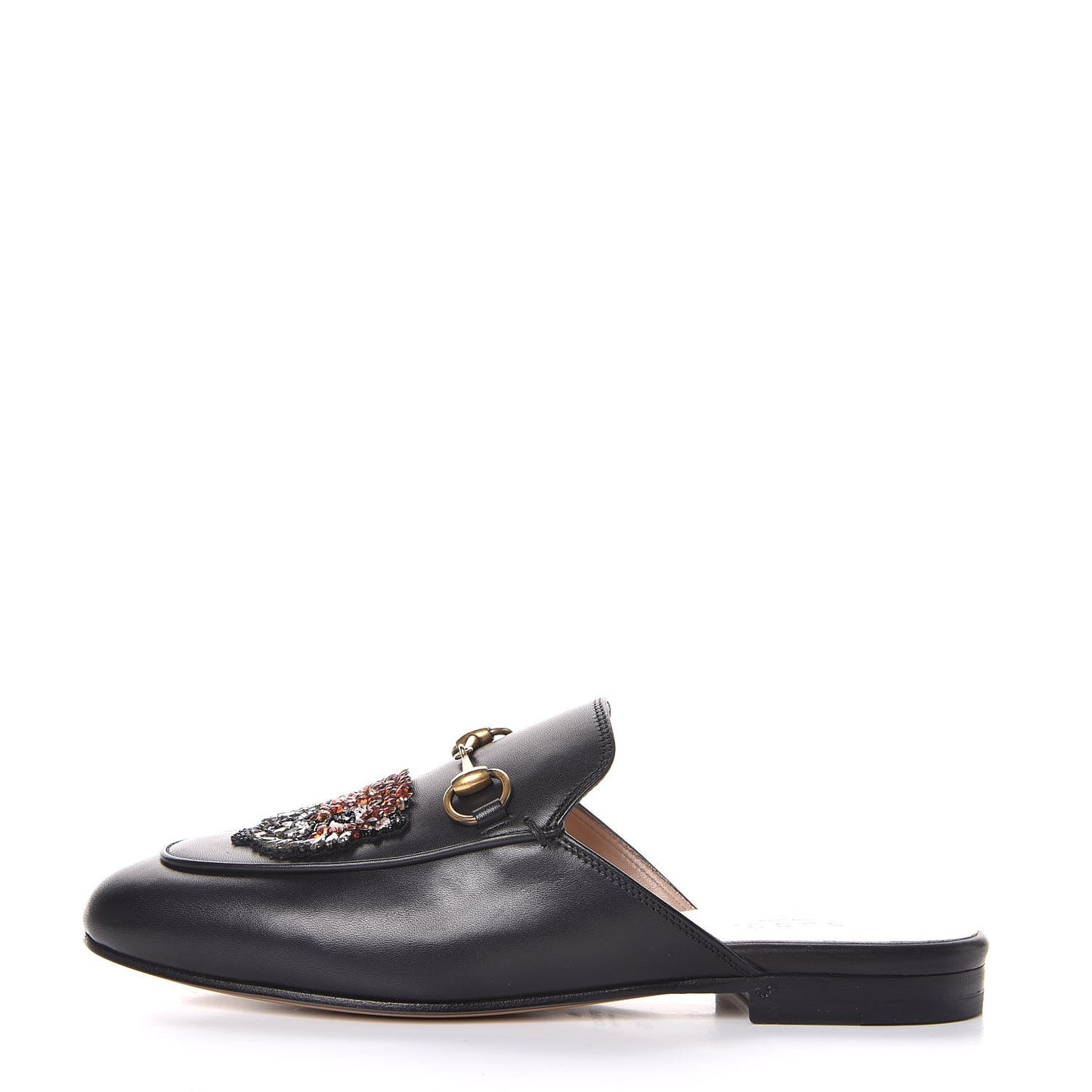 Calfskin Crystal Tiger Embroidered Womens Princetown Slippers 36 Black