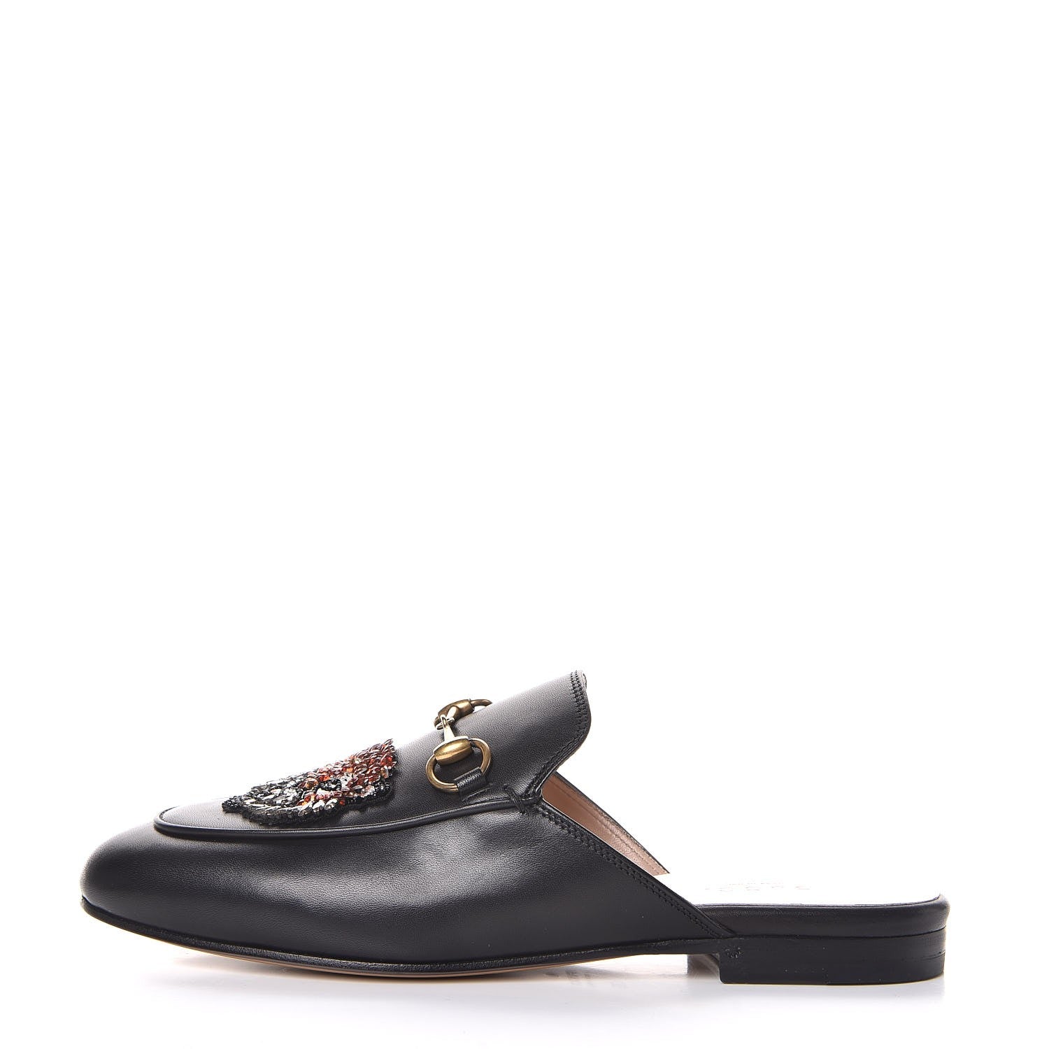 Gucci Calfskin Crystal Tiger Embroidered Womens Princetown Slippers 36 Black 1 of 9