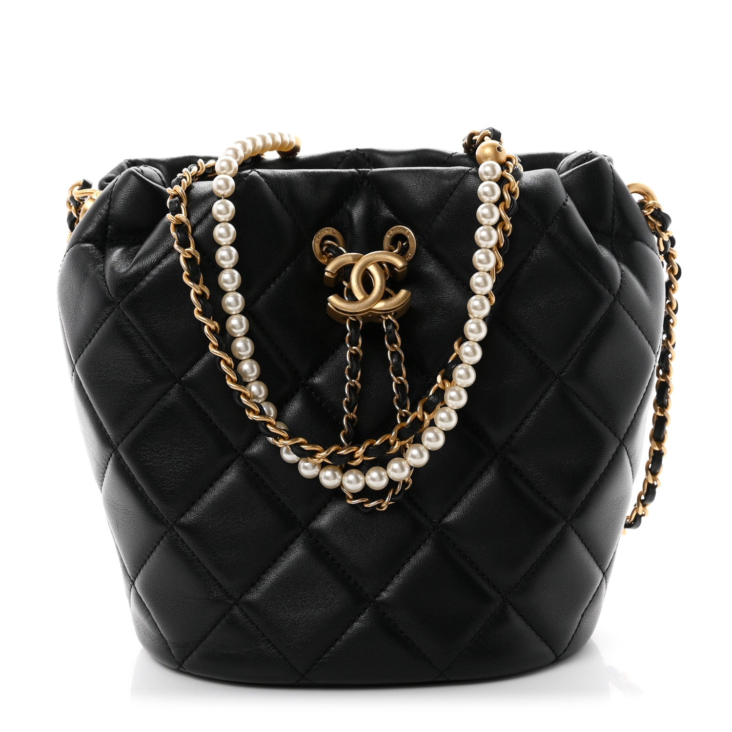Chanel Lambskin Quilted My Perfect Chain Bucket Drawstring Bag Black 1 of 10
