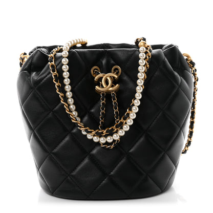 Chanel Lambskin Quilted My Perfect Chain Bucket Drawstring Bag Black 1 of 10