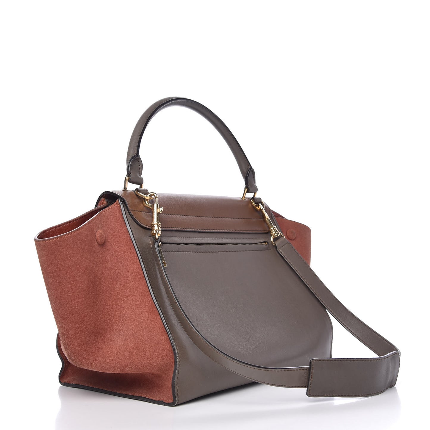Smooth Calfskin Suede Medium Tri-Color Trapeze Terracotta