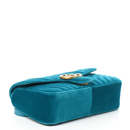 Gucci Velvet Matelasse Small GG Marmont Shoulder Bag Pavone Cyan 4 of 9