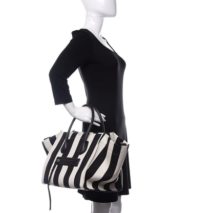 Celine Cotton Canvas Striped Medium Phantom Luggage White Black 2 of 11