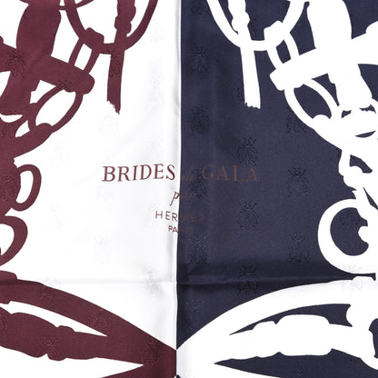 Hermes Silk Brides De Gala Quadri Tattoo Scarf 90 Marine White Bourgogne 4 of 5