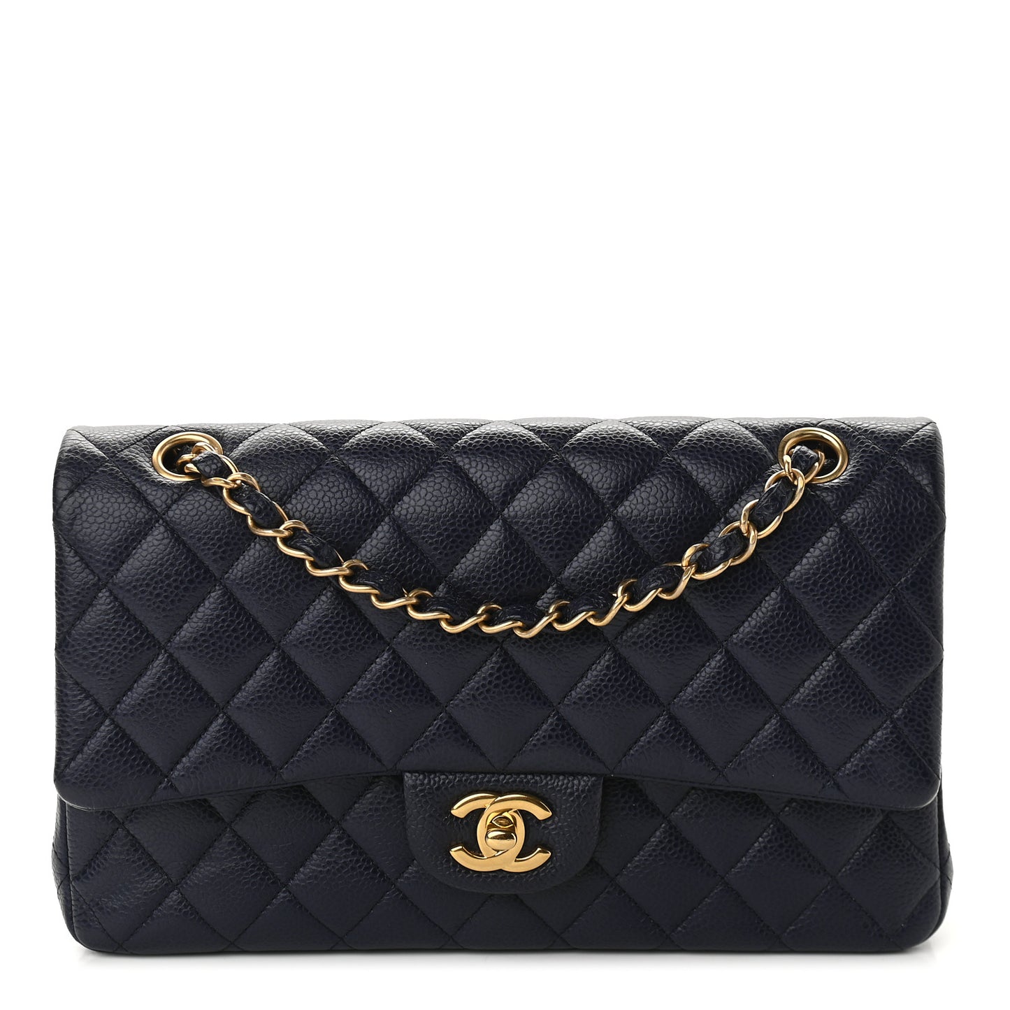 Caviar Quilted Medium Double Flap Navy