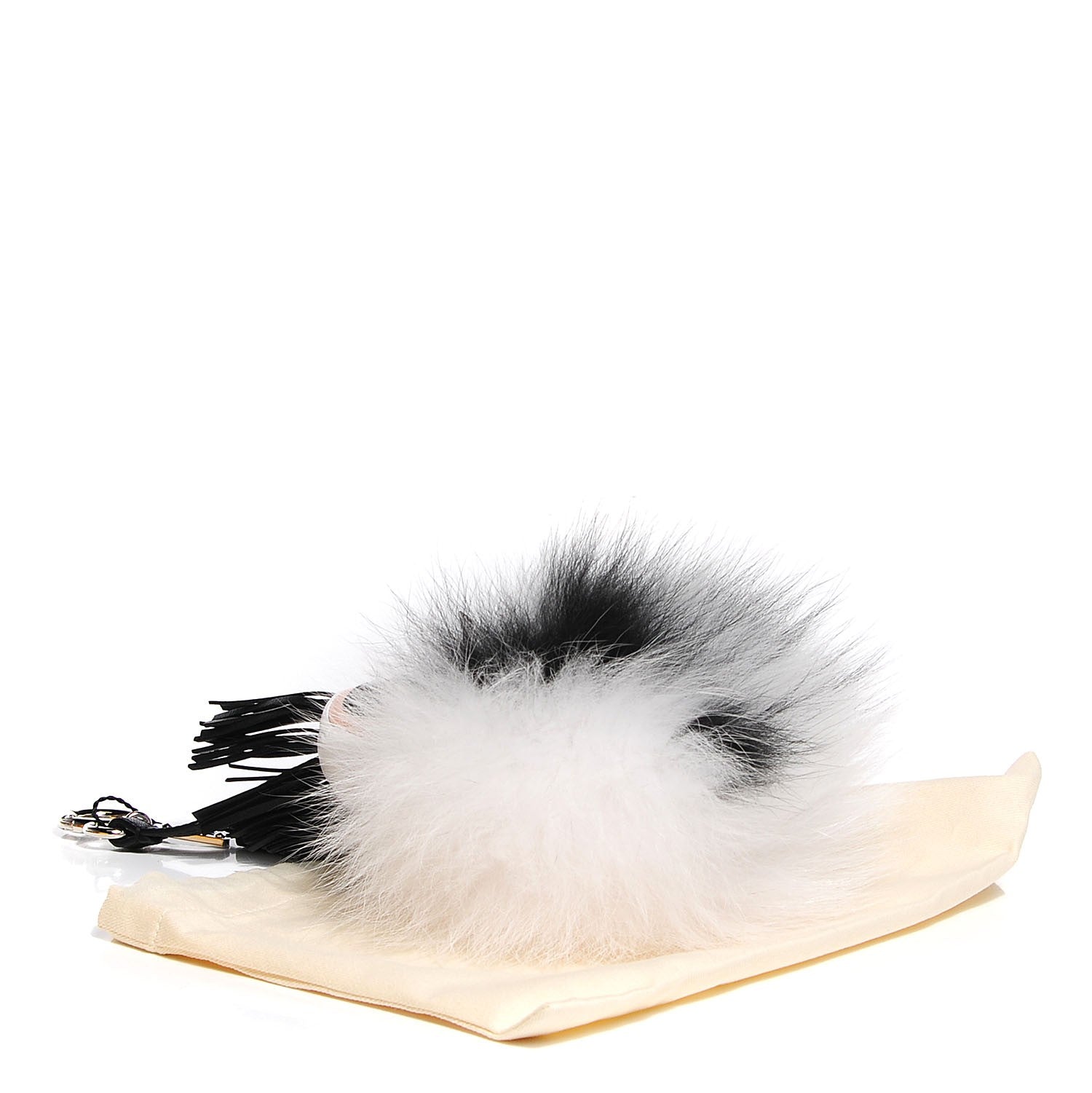 Fendi Lambskin Fox Fur Super Karlito Pom Pom Bag Charm Black White 4 of 7