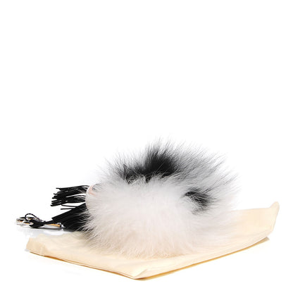 Fendi Lambskin Fox Fur Super Karlito Pom Pom Bag Charm Black White 4 of 7