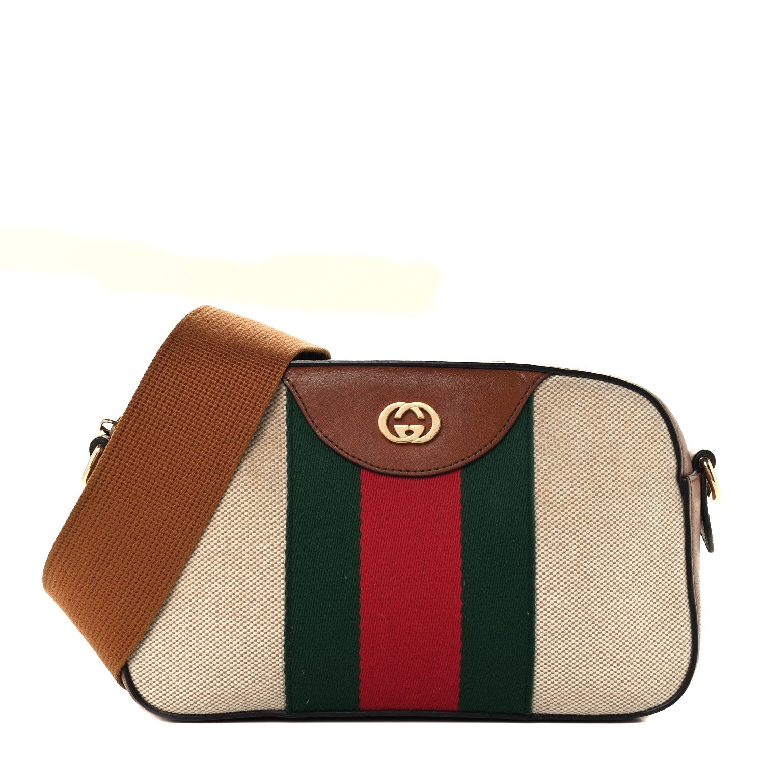 Gucci Vintage Canvas Web Shoulder Bag Sand Cuir 1 of 10