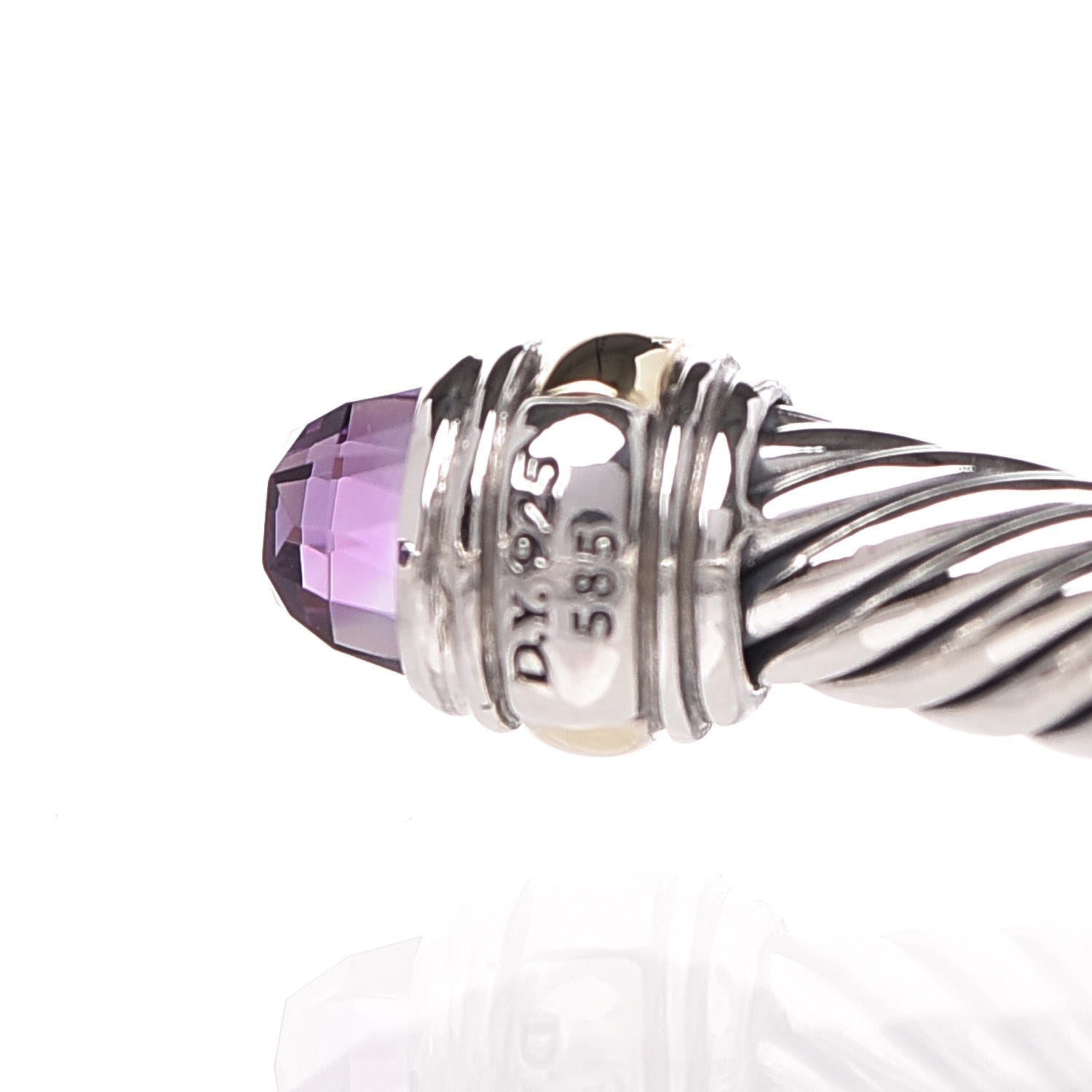 David Yurman Sterling Silver 14K Yellow Gold Amethyst 5mm Cable Classics Bracelet 5 of 5