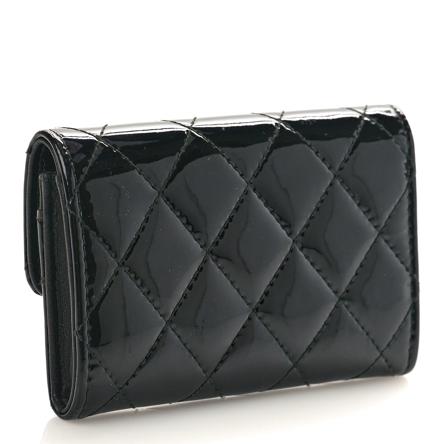 Patent Quilted Flap Card Holder Black
