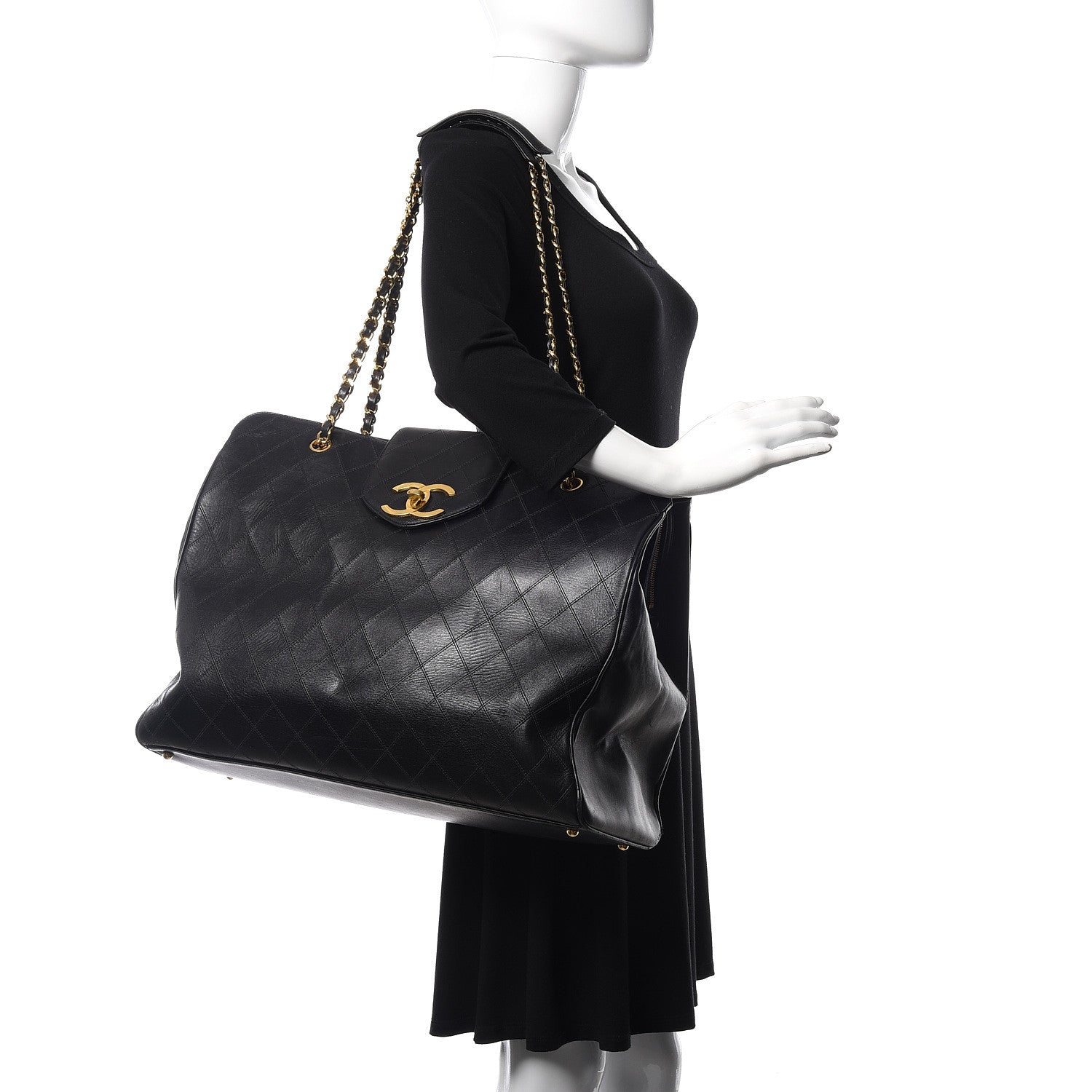 Chanel Calfskin Stitched XL Weekender Black 2 of 12
