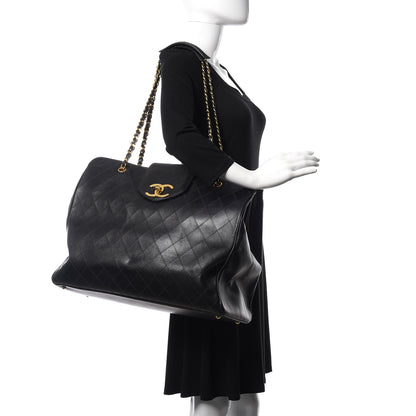 Chanel Calfskin Stitched XL Weekender Black 2 of 12