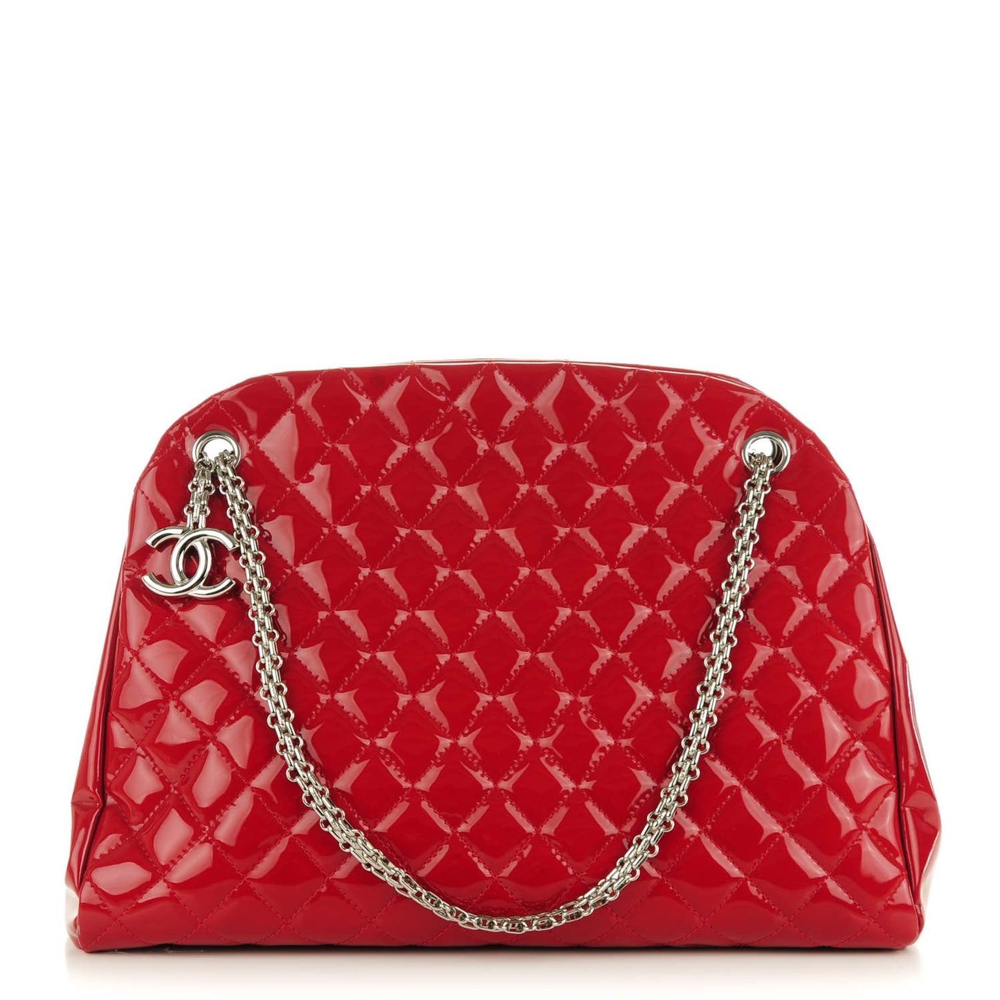 Patent Quilted Large Just Mademoiselle Bowling Bag Red