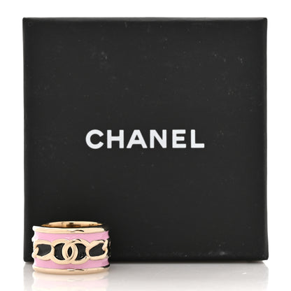 Chanel Enamel CC Wide Ring 52 6 Pink Black Gold 5 of 5
