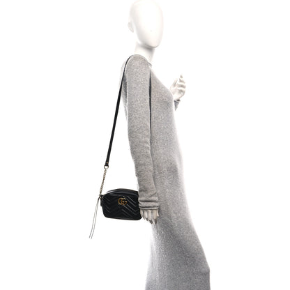 Gucci Calfskin Matelasse Mini GG Marmont Chain Shoulder Bag Black 2 of 10
