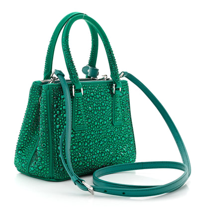 Prada Satin Crystal Mini Galleria Double Zip Tote Mango 3 of 10