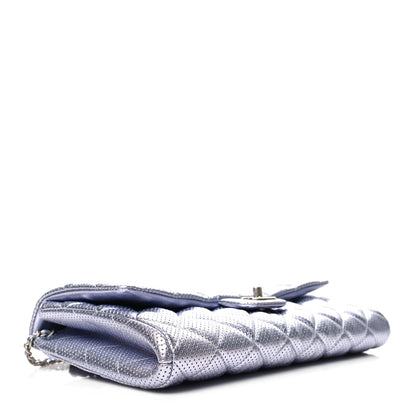 Chanel Metallic Perforated Lambskin Quilted Clutch With Chain Flap Silver 4 of 10