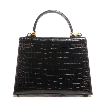 Hermes Shiny Porosus Crocodile Kelly Sellier 25 Cocoan 6 of 28