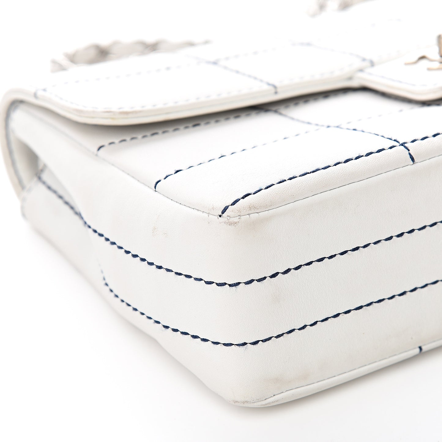 Lambskin Stitched Medium Chocolate Bar Flap White