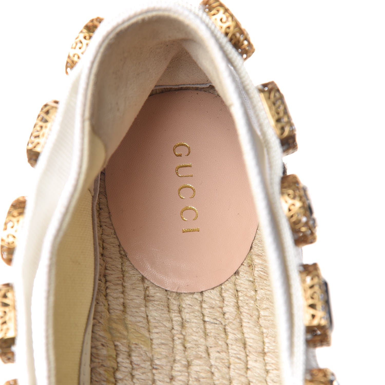 Gucci Canvas Crystal Embellished Platform Espadrilles 39 Great White 7 of 10