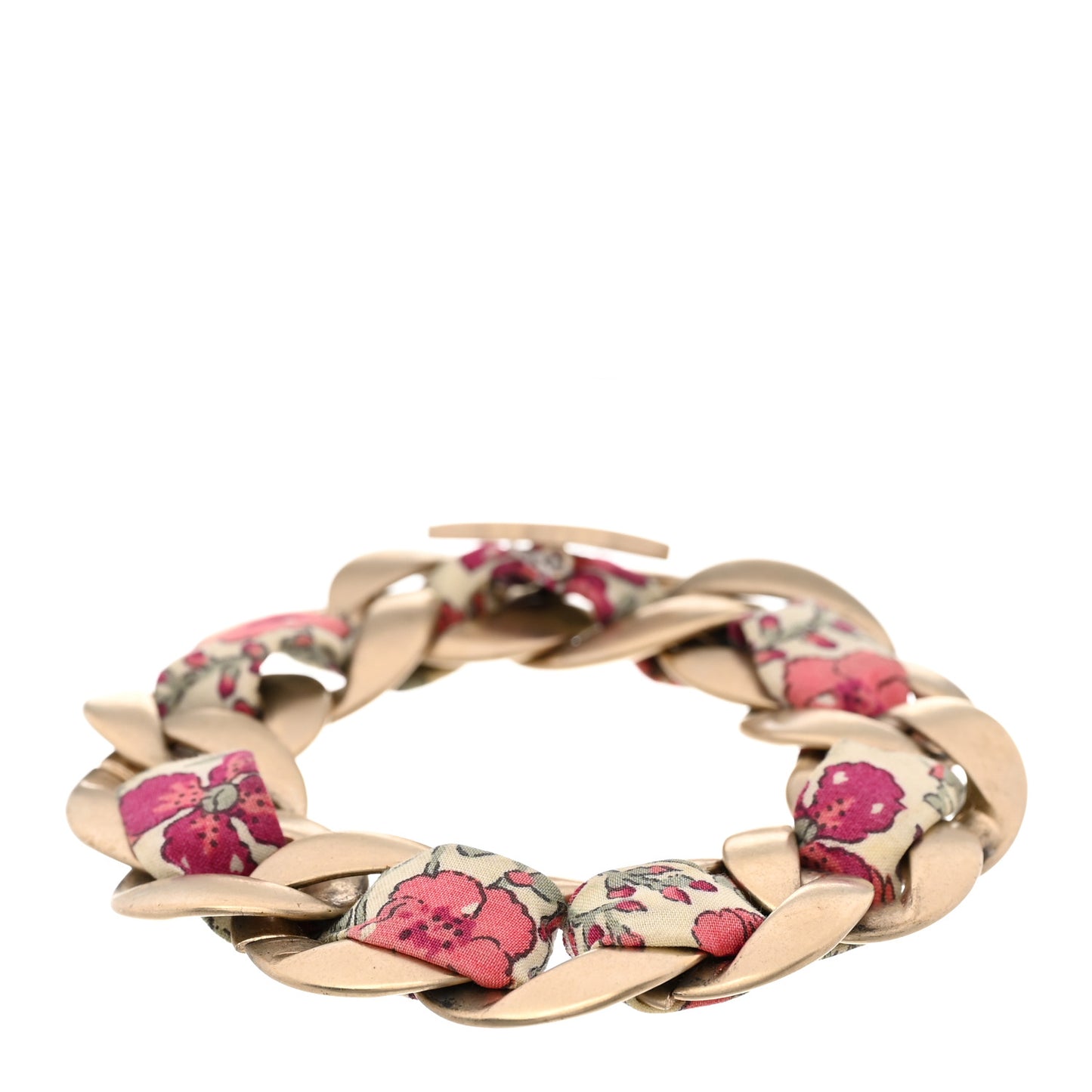 Fabric Floral Chain Link CC Chain Bracelet Gold Pink Multicolor