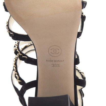 Chanel Suede Chain Sandals 38.5 Black 6 of 9