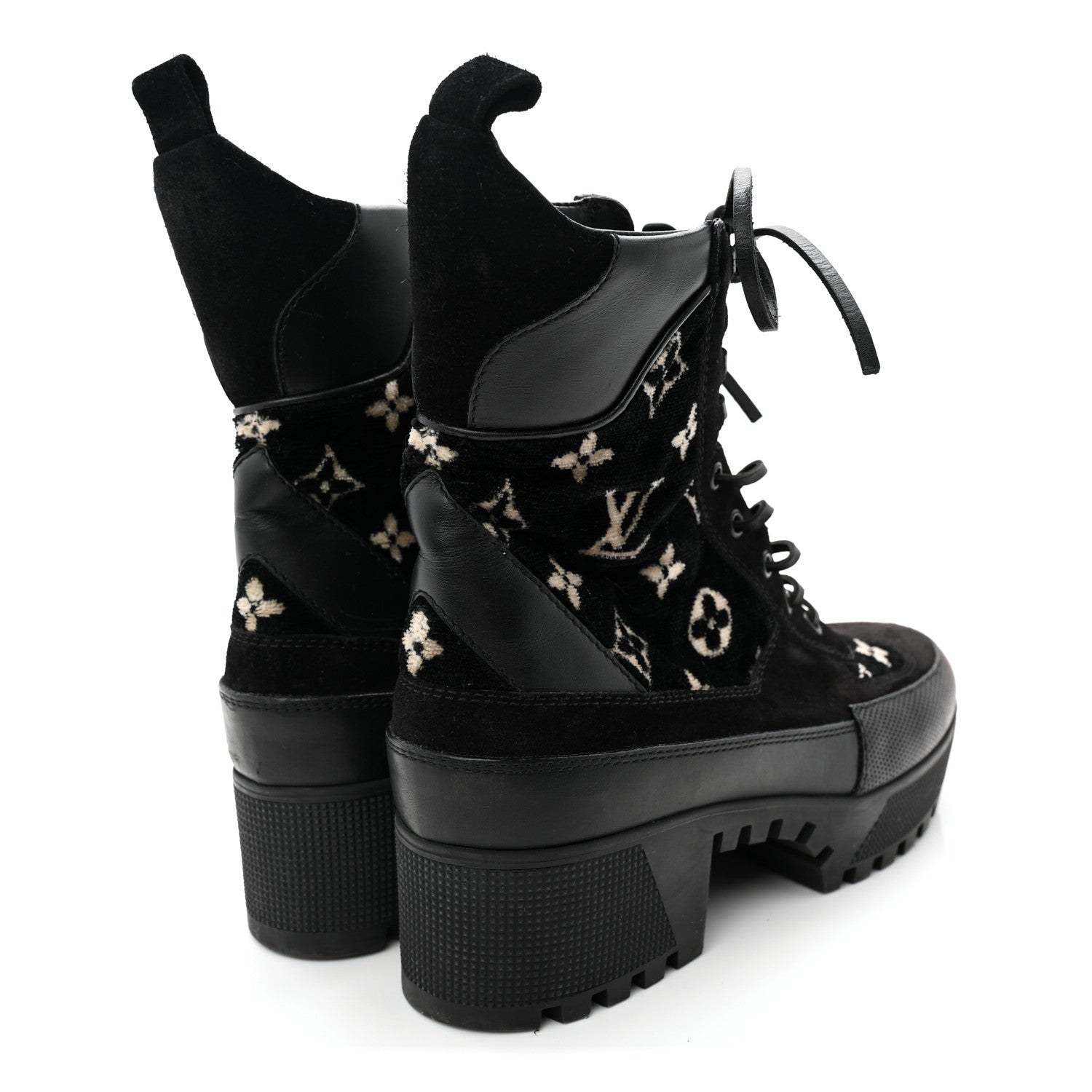 Louis Vuitton Velvet Calfskin Monogram Laureate Platform Desert Boots 40 Black White 4 of 8