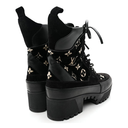 Louis Vuitton Velvet Calfskin Monogram Laureate Platform Desert Boots 40 Black White 4 of 8