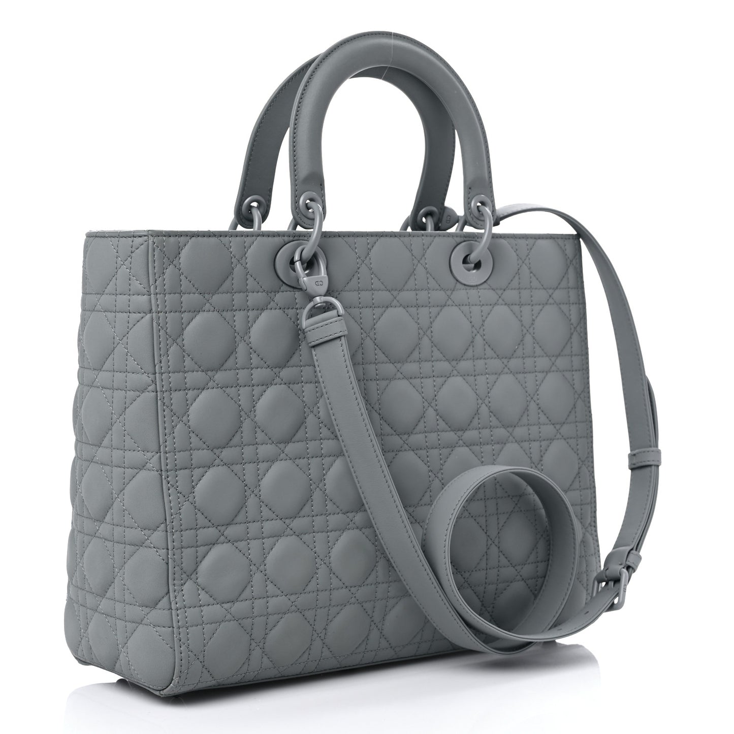 Ultra Matte Calfskin Cannage Large Lady Dior Grey Stone
