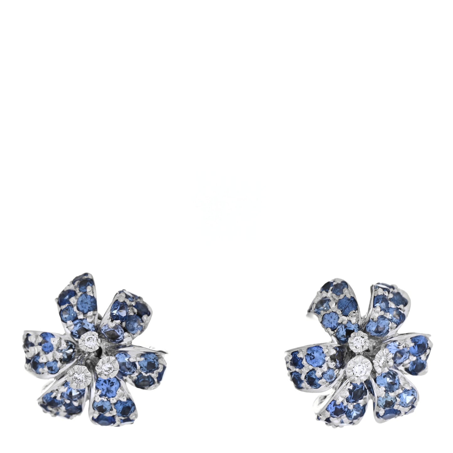 18K Rose White Gold Diamond Blue Sapphire Flora Orchid Stud Earrings