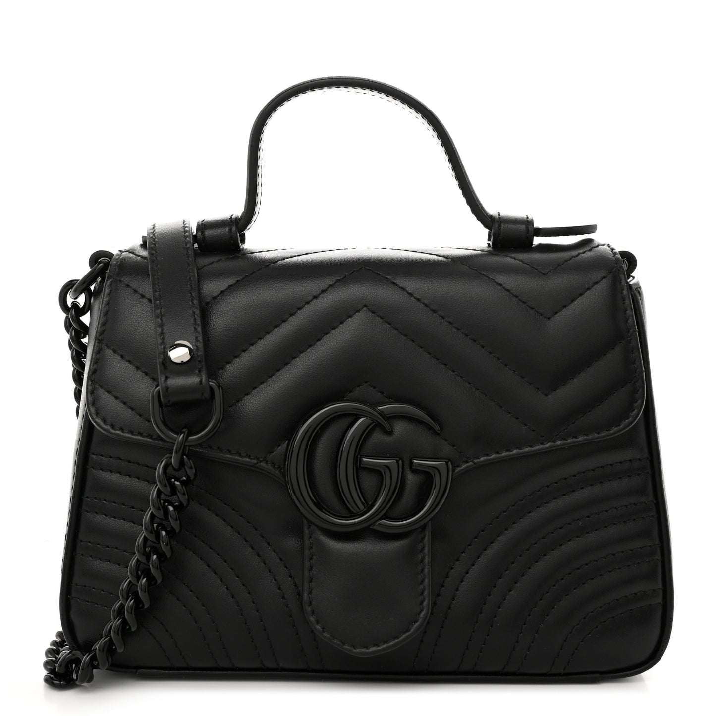 Calfskin Matelasse Monochrome GG Marmont Top Handle Shoulder Bag Black