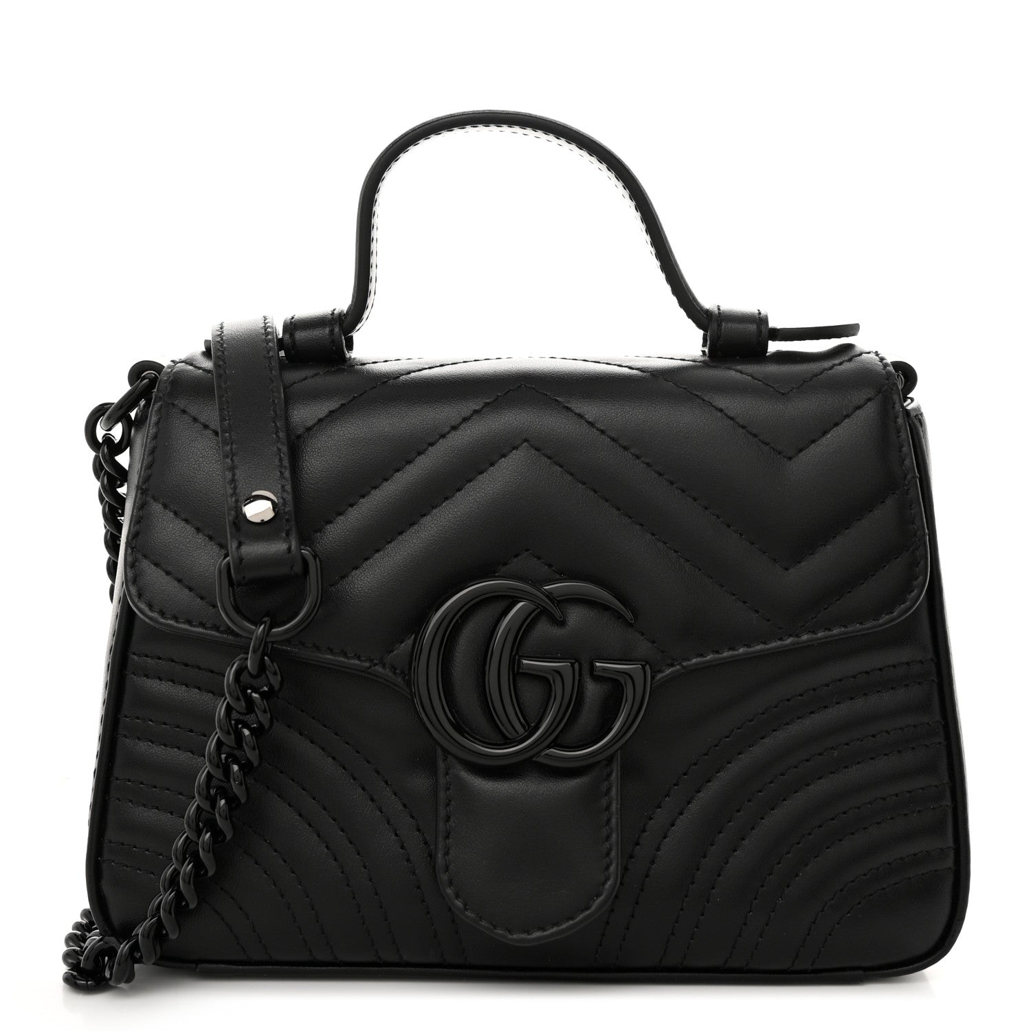 Gucci Calfskin Matelasse Monochrome GG Marmont Top Handle Shoulder Bag Black 1 of 10