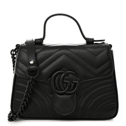Gucci Calfskin Matelasse Monochrome GG Marmont Top Handle Shoulder Bag Black 1 of 10