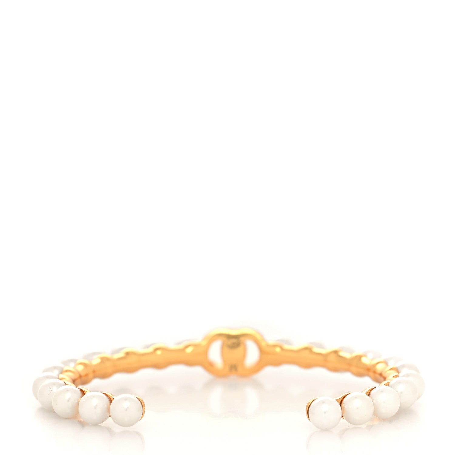 Chanel Pearl CC Cuff Bracelet M Gold Pearly White 3 of 4