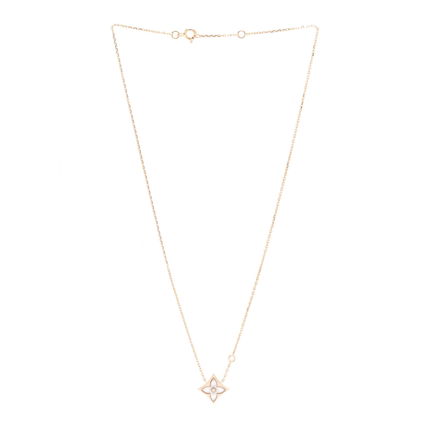 18K Pink Gold Diamond Pink Mother of Pearl Color Blossom BB Star Pendant Necklace