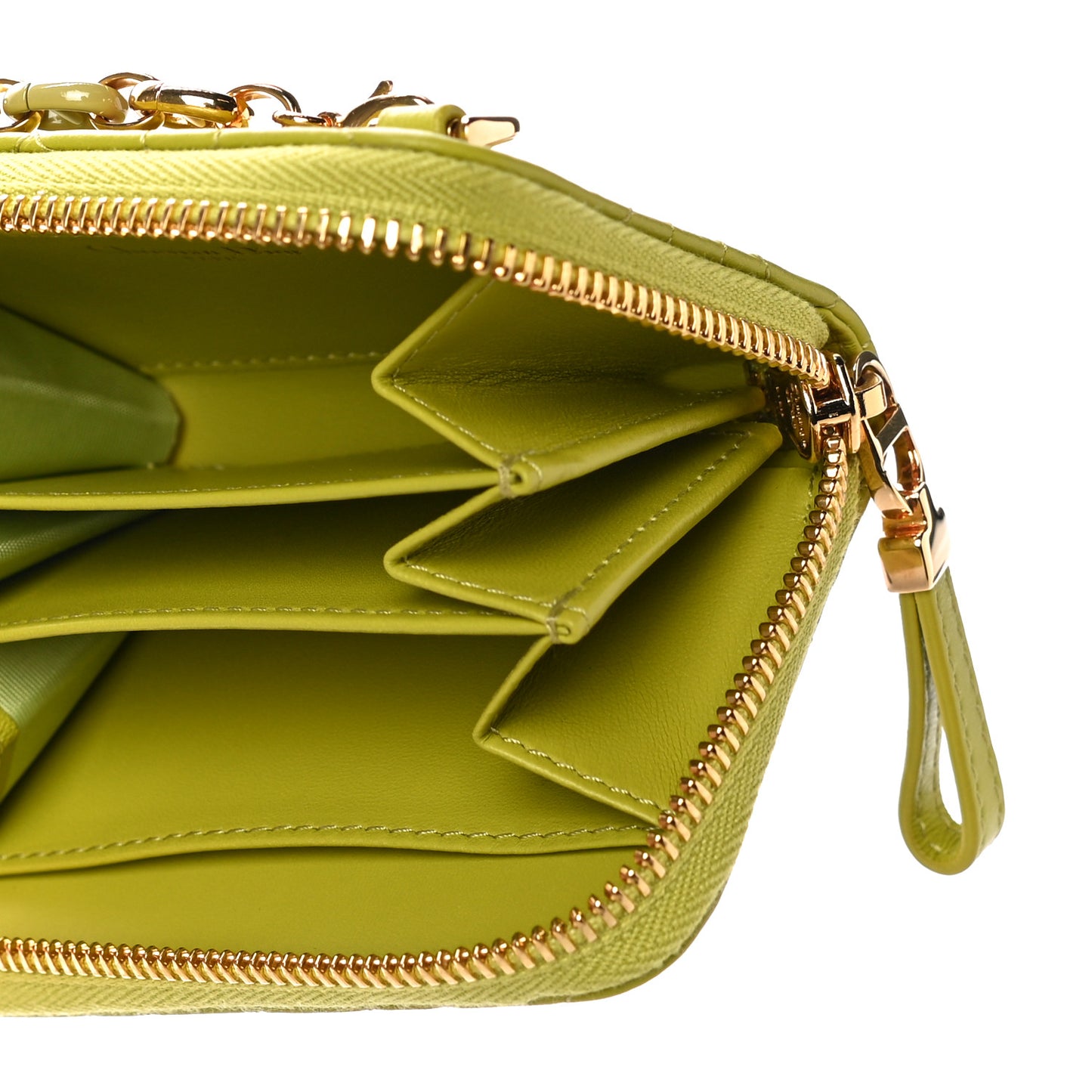 Lambskin Cannage Mini Caro Zipped Pouch on Chain Lime