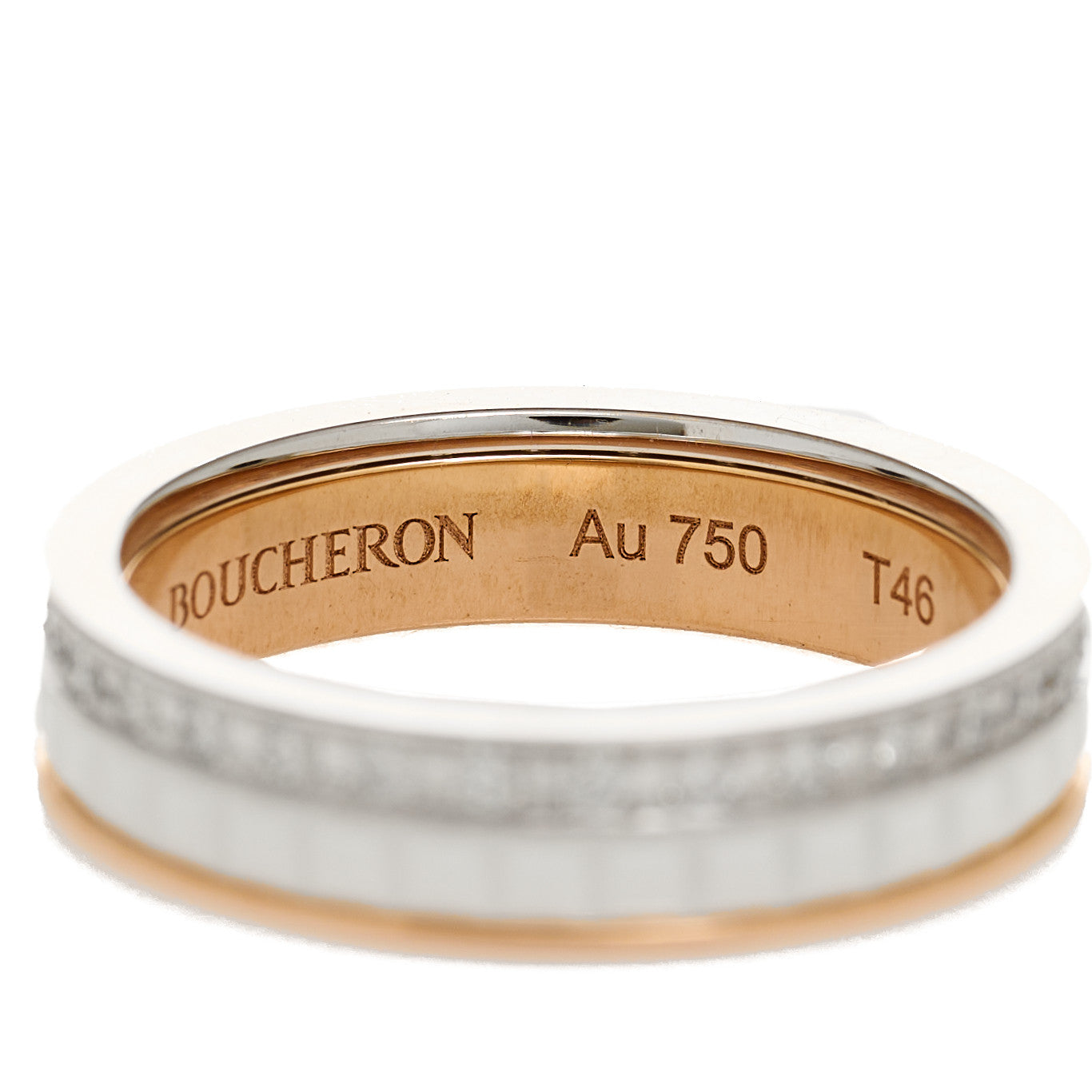 Boucheron 18K Pink White Gold Ceramic Diamond Quatre Classique Wedding Band Ring 46 3.75 5 of 6
