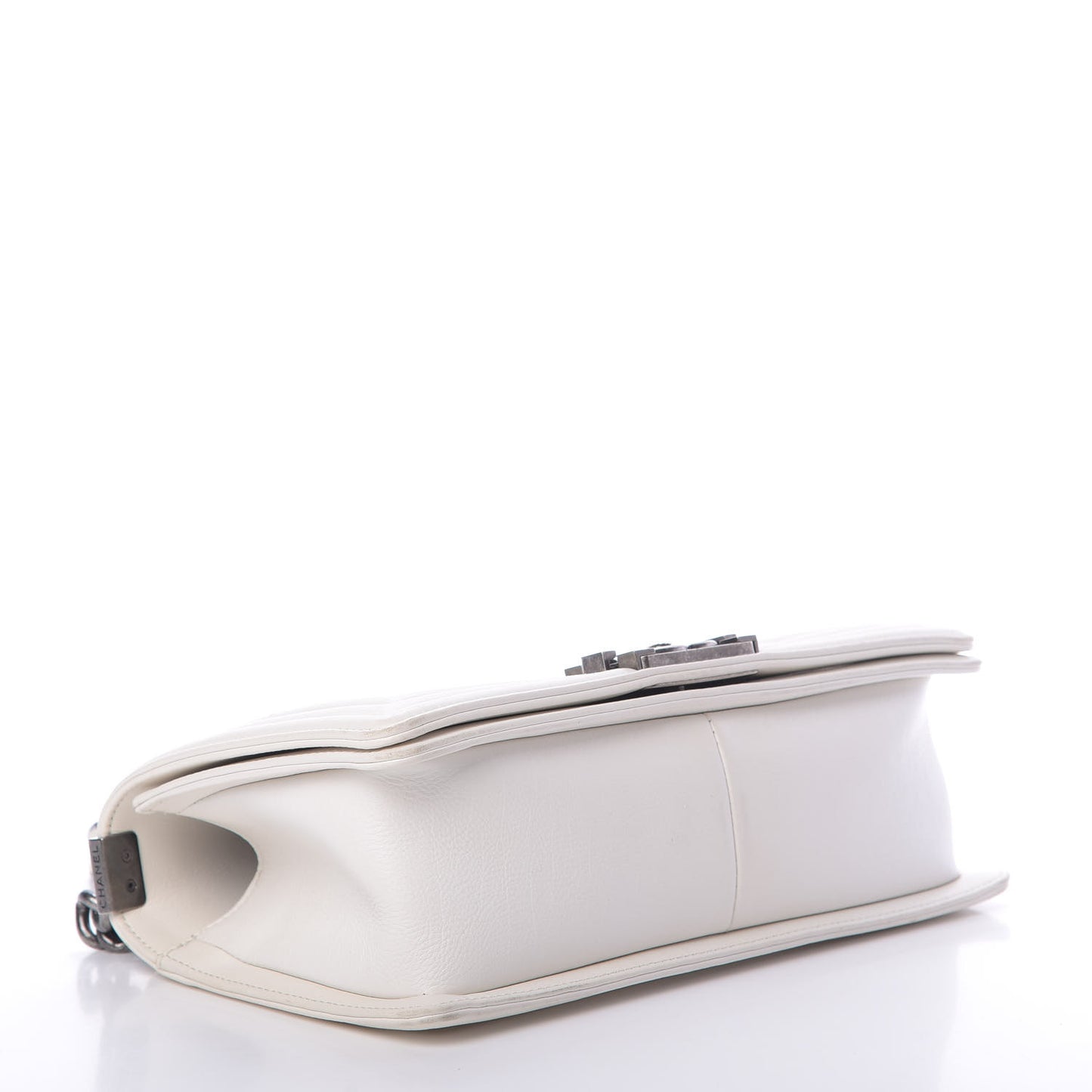 Calfskin Double Stitch Medium Boy Flap White