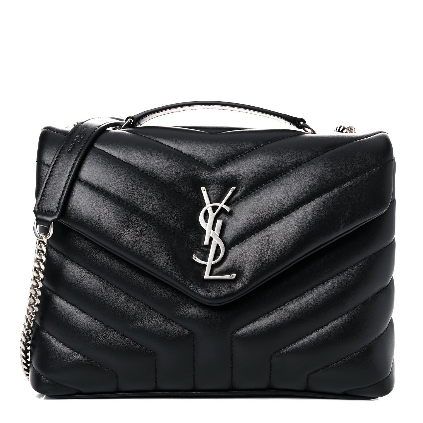 Calfskin Y Quilted Monogram Small Loulou Chain Satchel Black