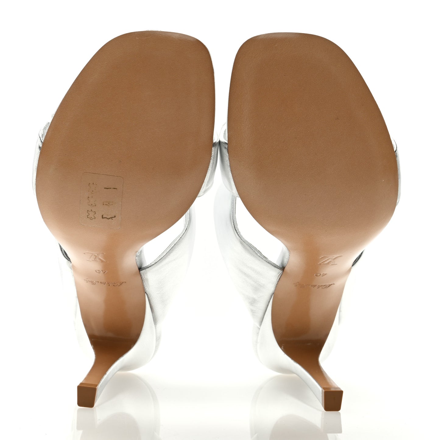 Metallic Lambskin Drapy Heel Mules 40 Silver