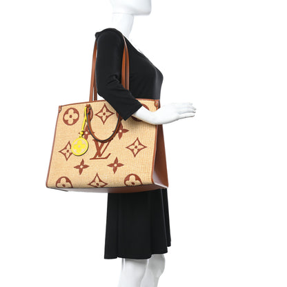 Louis Vuitton Raffia Calfskin Monogram Giant Onthego GM Tan 2 of 21