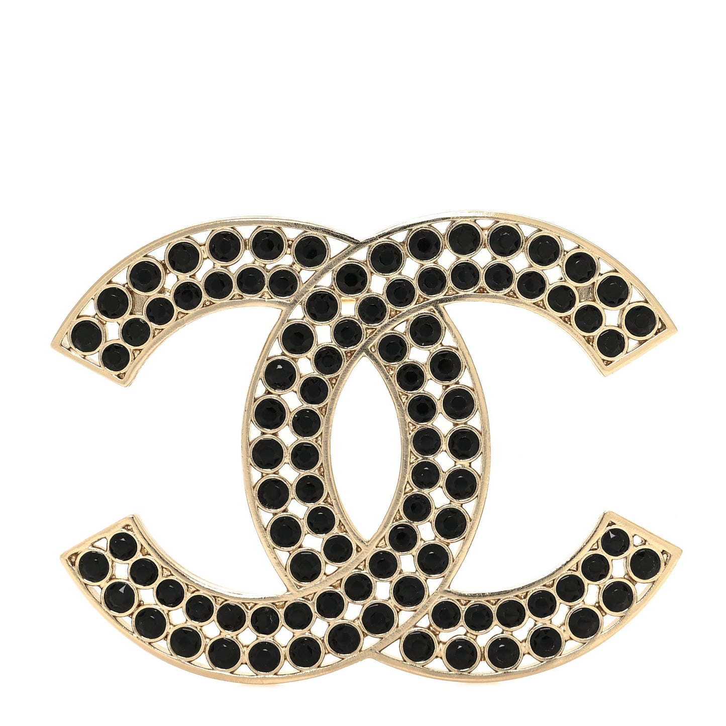 Large Strass Crystal CC Brooch Black Gold
