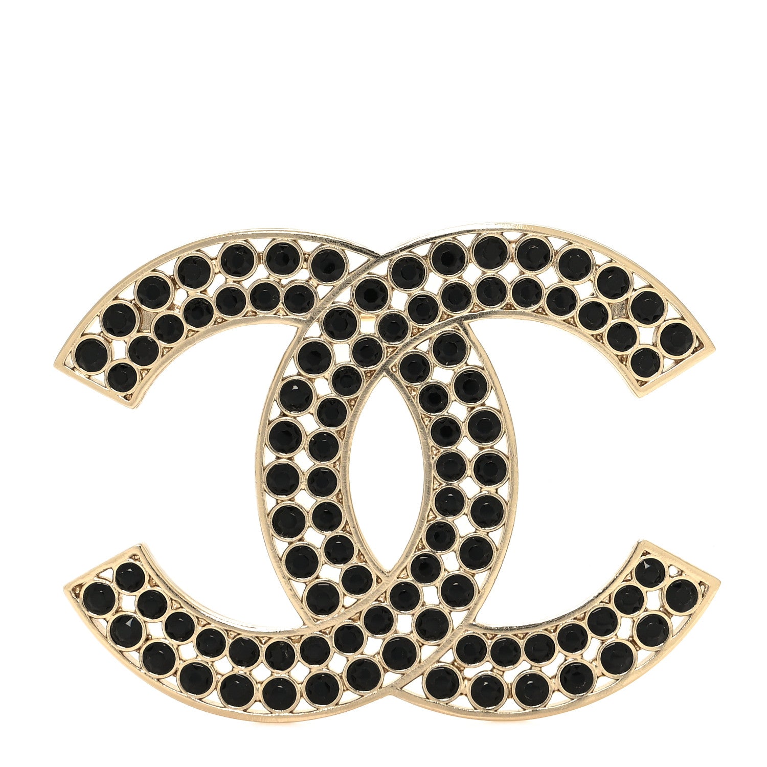 Chanel Large Strass Crystal CC Brooch Black Gold 1 of 3