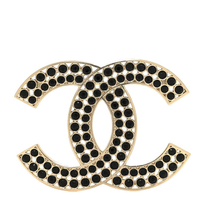 Chanel Large Strass Crystal CC Brooch Black Gold 1 of 3