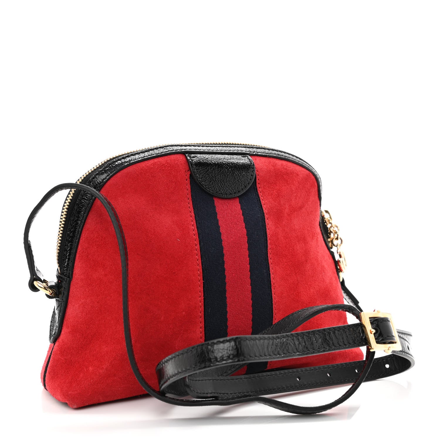 Gucci Suede Patent Web GG Small Ophidia Dome Shoulder Bag Hibiscus Red 3 of 11