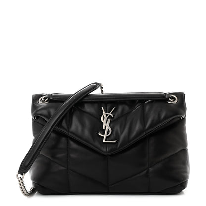 Saint Laurent Lambskin Quilted Small Loulou Puffer Monogram Chain Satchel Black 1 of 11