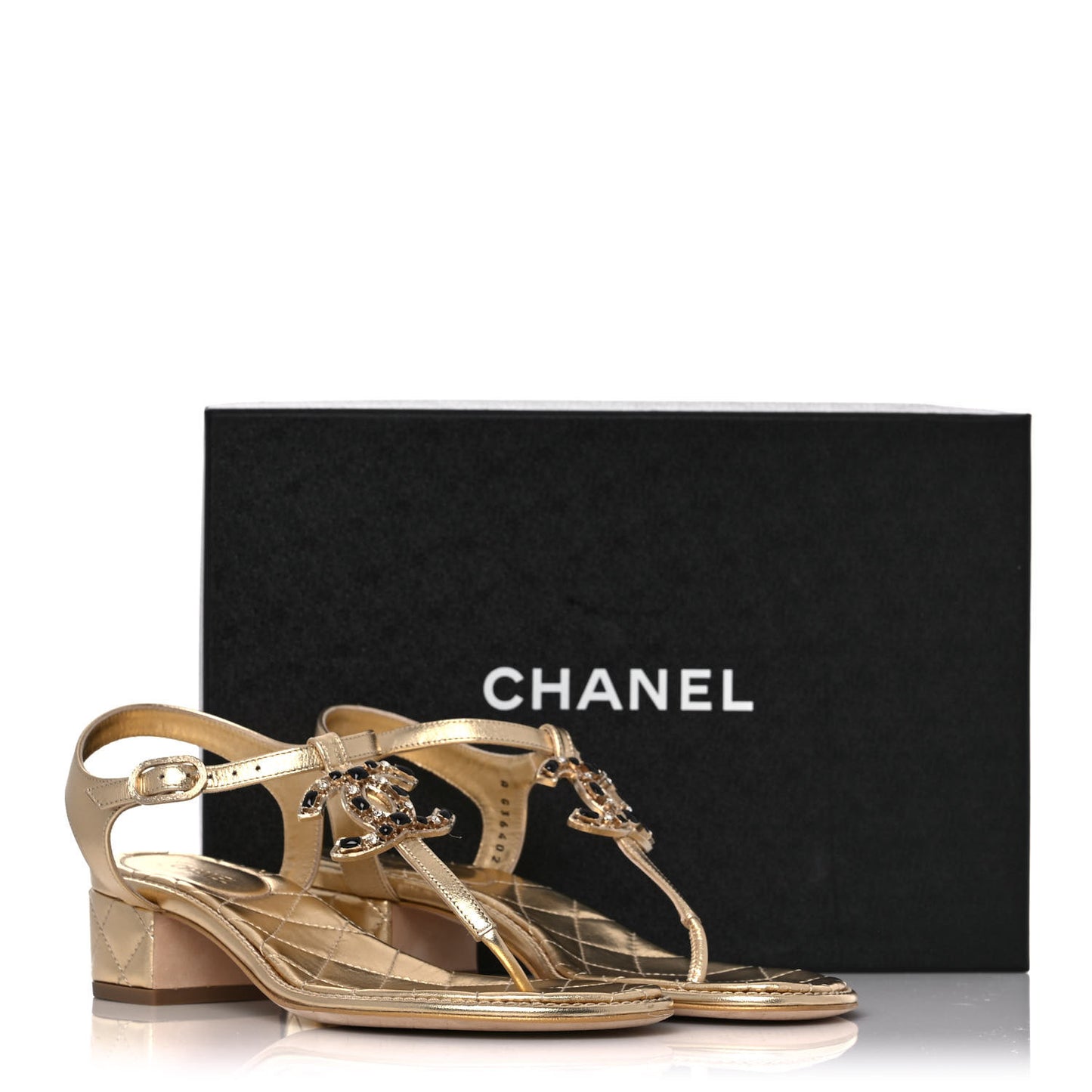 Laminated Lambskin Quilted CC Pearl Thong Sandals 38.5 Gold