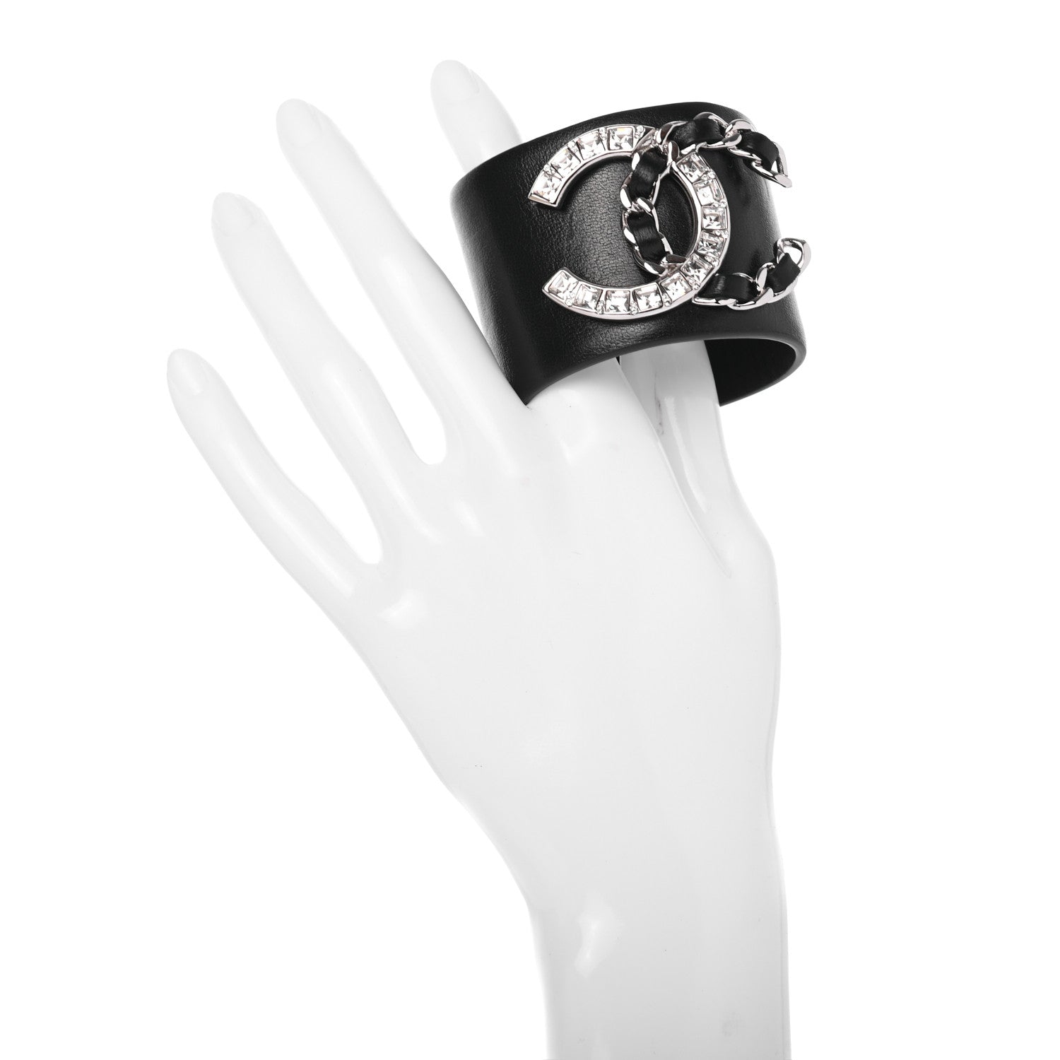 Chanel Lambskin Baguette Crystal CC Chain Cuff Bracelet S Black 2 of 5