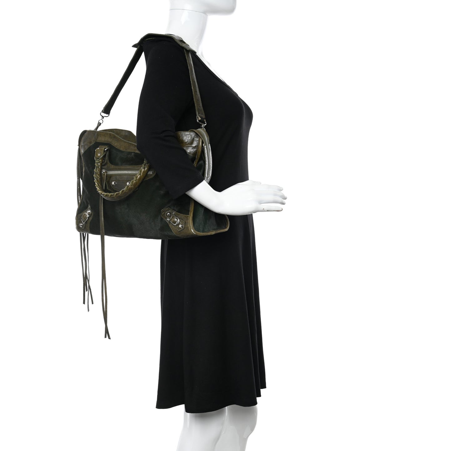 Agneau Pony Hair Classic Silver Hardware City Olive